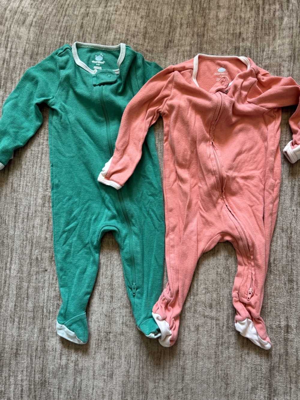 cloud island Baby Footie Pajamas - 2 Pack - double zip with hand covers